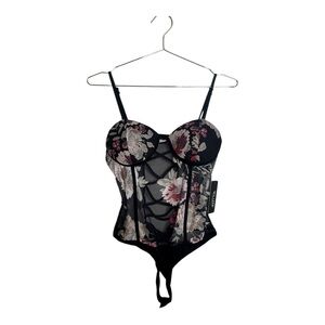 Willow Floral Black Corset Bodysuit Small